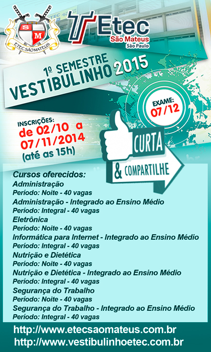 Vestibulinho 2015 – 1º Semestre - Curta!!! Compartilhe!!!